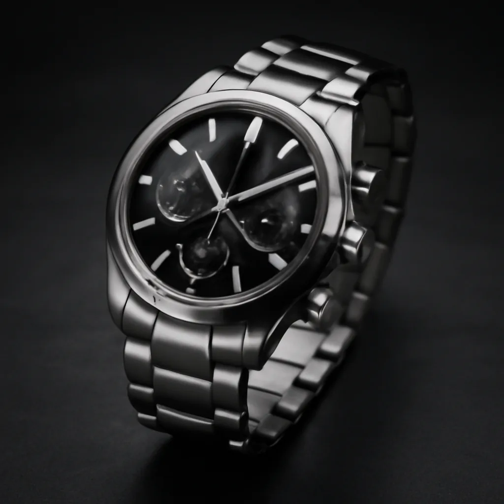 Premium wrist watch product photo, luxury stainless steel
